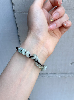 月光女神 天然翡翠玉石手绳手链女手工编织设计推拉可调节平安扣