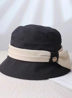 帽子女春秋新款出游日系百搭优雅渔夫帽高级感显脸小时尚拼色盆帽