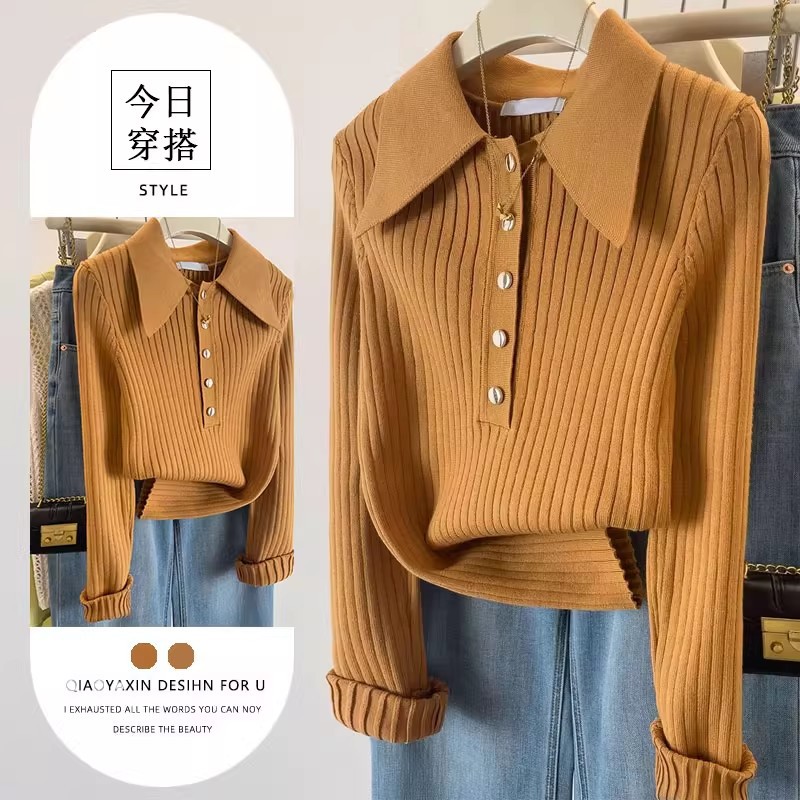 秋冬2025新款高级感别致小众polo领针织衫港味独特半开领纯色毛衣