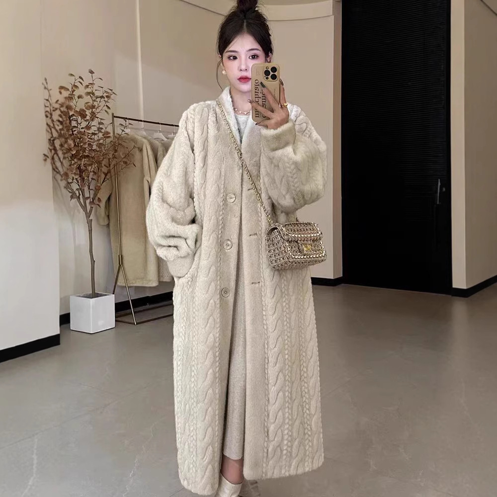 海宁新款皮草外套女冬季毛毛绒仿水貂皮毛一体长款加厚环保毛大衣