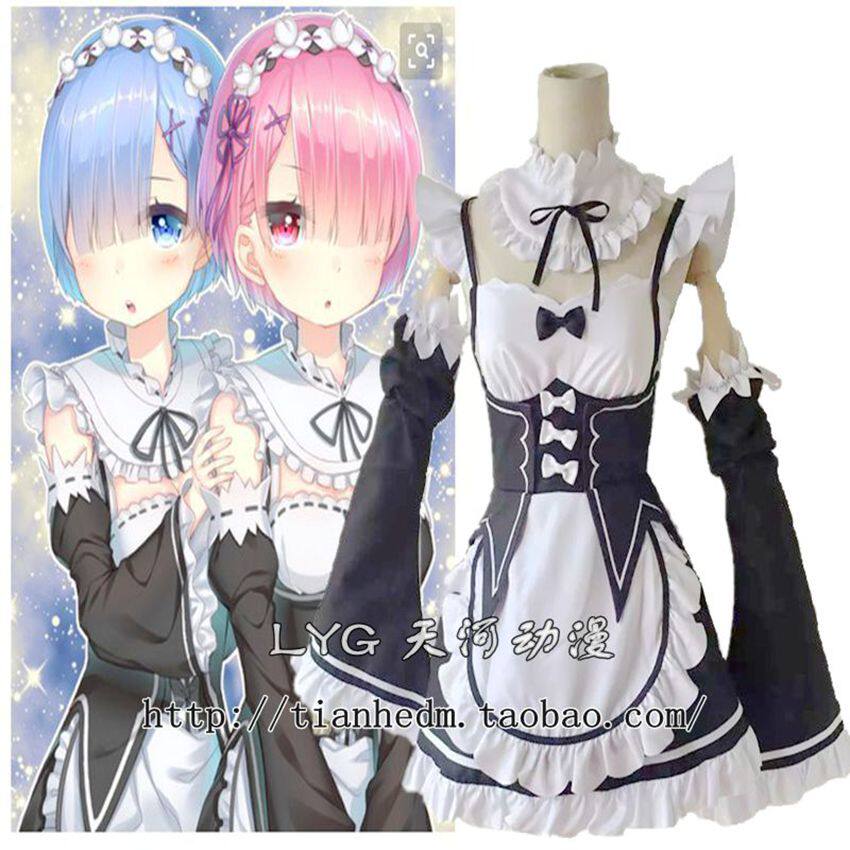 เทียนเหอ อนิเมะ Re:Zero - การเริ่มต้นชีวิตในอีกโลกหนึ่ง คอสเพลย์ ชุดคอสเพลย์รา มุน ชุดแม่บ้านไซส์ใหญ่