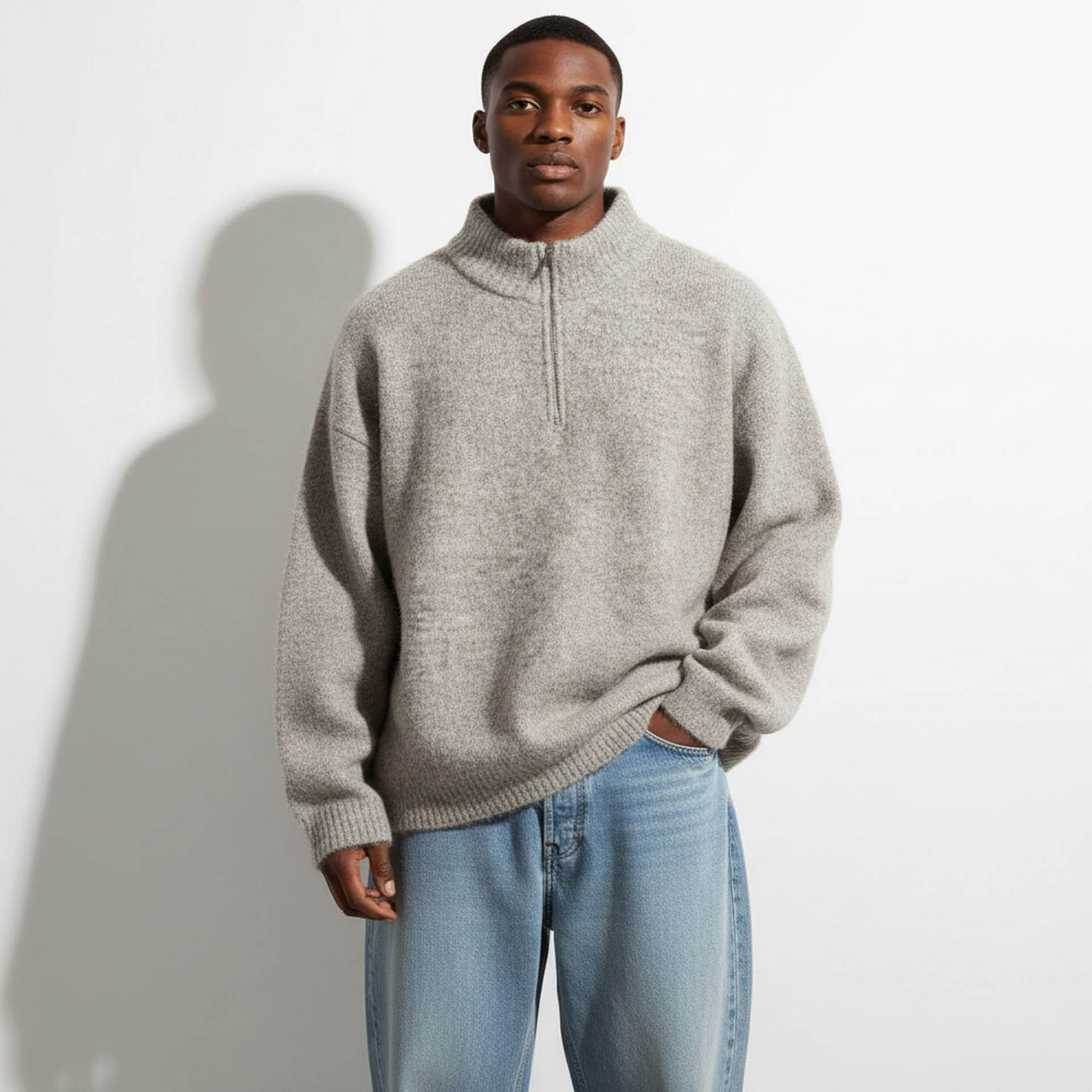 MCPW复古半拉链立领毛衣男秋冬加厚保暖慵懒风套头针织衫线衣外套