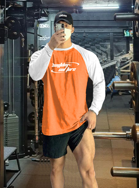 MCPW 宽松撞色长袖T恤男圆领运动健身衣服潮牌休闲打底衫250830C