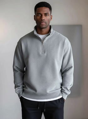 MCPW 美式立领卫衣半拉链健身运动宽松秋冬休闲打底衫男400g重磅