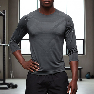 运动t恤速干打底衫 上衣秋季 休闲圆领透气高弹健身训练服 长袖 MCPW