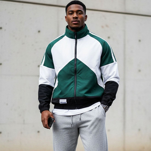 夹克运动外套休闲口袋拉链立领速干拼色拉链长袖 MCPW 春秋男士