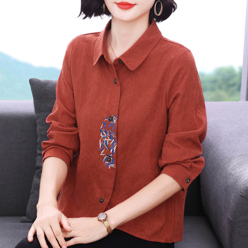翻领长袖衬衫女2026年秋季新款洋气开衫上衣中老年女装妈妈打底衫