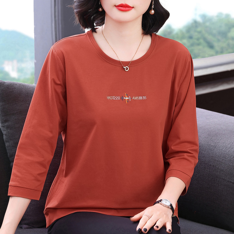 七分袖t恤女 2025秋季新款纯棉秋衣外穿中老年妈妈装洋气体恤上衣