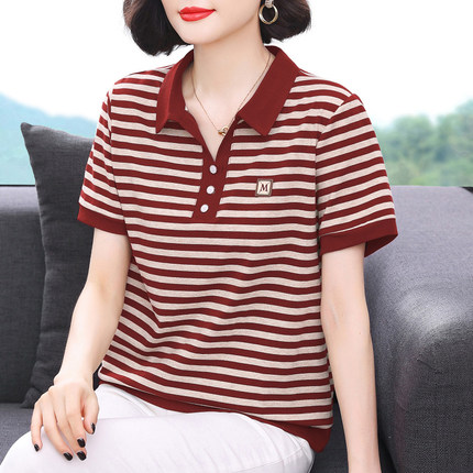 条纹短袖t恤女 新款2026夏装洋气遮肚百搭小衫中老年妈妈宽松上衣