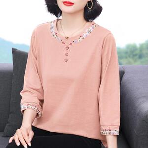 纯棉t恤女 新款2024秋衣外穿洋气七分袖小衫中老年妈妈上衣打底衫