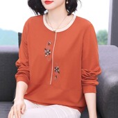 上衣打底衫 纯棉长袖 洋气卫衣外穿中老年妈妈春秋装 2026新款 t恤女