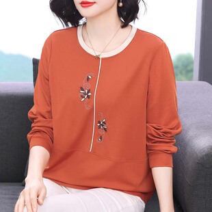 上衣打底衫 纯棉长袖 洋气卫衣外穿中老年妈妈春秋装 2026新款 t恤女