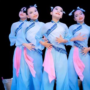 2024春晚采茶舞儿童古典舞演出服女飘逸中国风群舞秧歌舞舞蹈服装