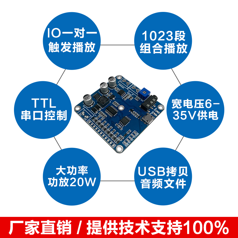 语音模块芯识别片TTL串口控制触发播报组合播放大功率DTM3201