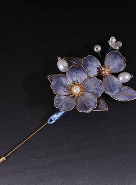 非遗蚕丝绒花掐丝胸针汉服国风