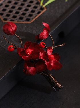 国风非遗手工蚕丝绒花新娘头饰