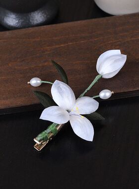 四叶兰非遗手工蚕丝绒花发夹