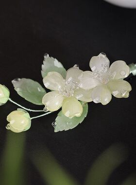 【黄樱】简约日常丸子头发簪非遗热缩花簪黑檀木簪子汉服发饰饰品