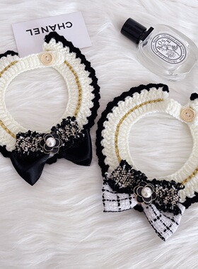 新款宠物猫狗小香风手钩项圈经典黑白新年针织围脖布偶猫线圈