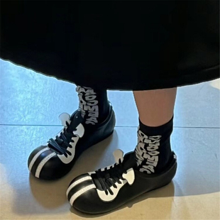 小皮鞋 平底休闲阿甘鞋 2026春夏新款 拼色系带大头鞋 时尚 杨超越同款