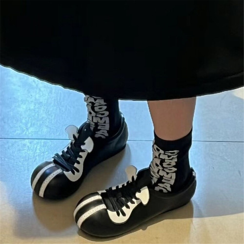 拼色系带大头鞋平底休闲阿甘鞋女