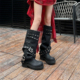 复古铆钉裤 管靴圆头显瘦雅丹风长筒靴2026春夏厚底小众设计骑士靴