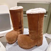 2026复古真毛英伦风厚底增高长靴切尔西羊毛一体情侣款 套筒雪地靴