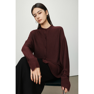 大版 上衣酒红色新款 针织羊毛衬衫 纯色长袖 特色 时尚 Chicnine