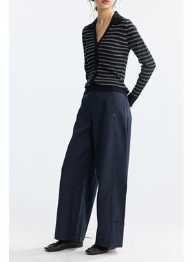 Chicnine | 藏青西装裤直筒西裤阔腿宽松高腰新款女美式复古垂感