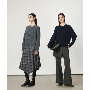 Chicnine 软糯毛衣慵懒 厚重精仿口袋羊毛外套圆领纯色针织开衫