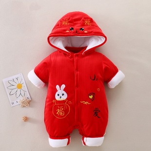 2024年秋冬加厚外出服卡通造型可爱0-1岁连体衣婴儿衣服一件代发