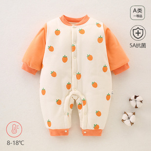 婴儿夹棉连体衣服秋冬款棉服三层保暖棉衣新生儿A类宝宝衣服爬服