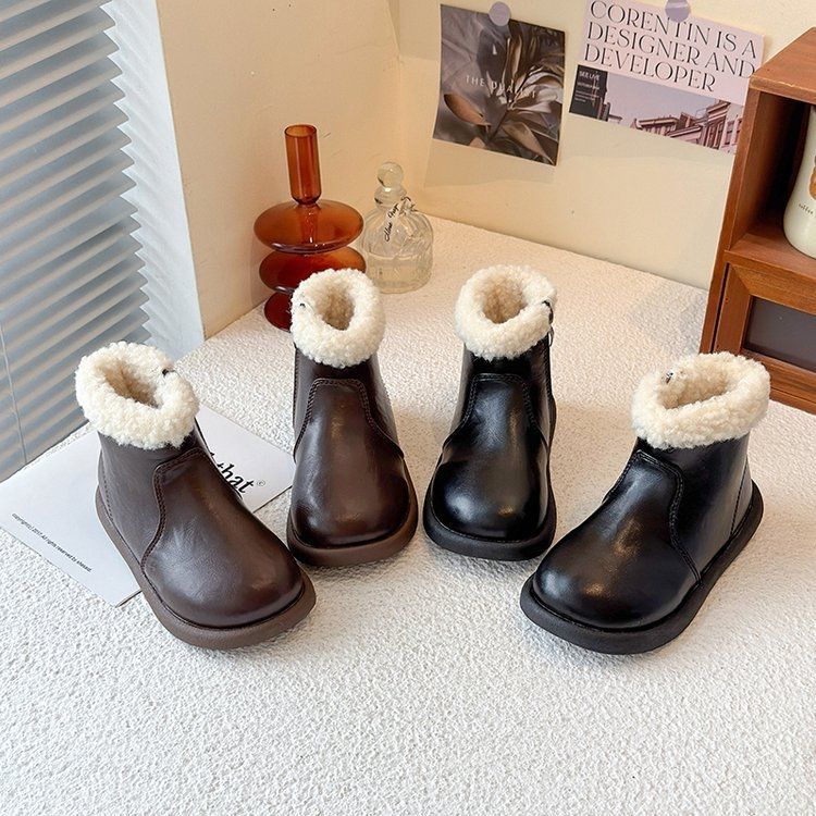 女童雪地靴保暖加绒2025秋冬季新款儿童宝宝公主短靴软底马丁棉靴