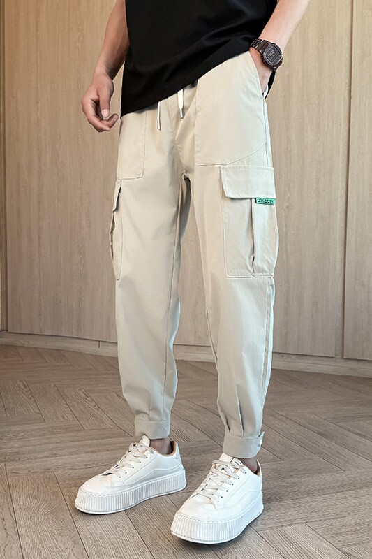 夏季2024新款工装裤男生潮牌束脚九分裤休闲哈伦小脚1003-1A88P48,男装休闲裤,星座1003-1
