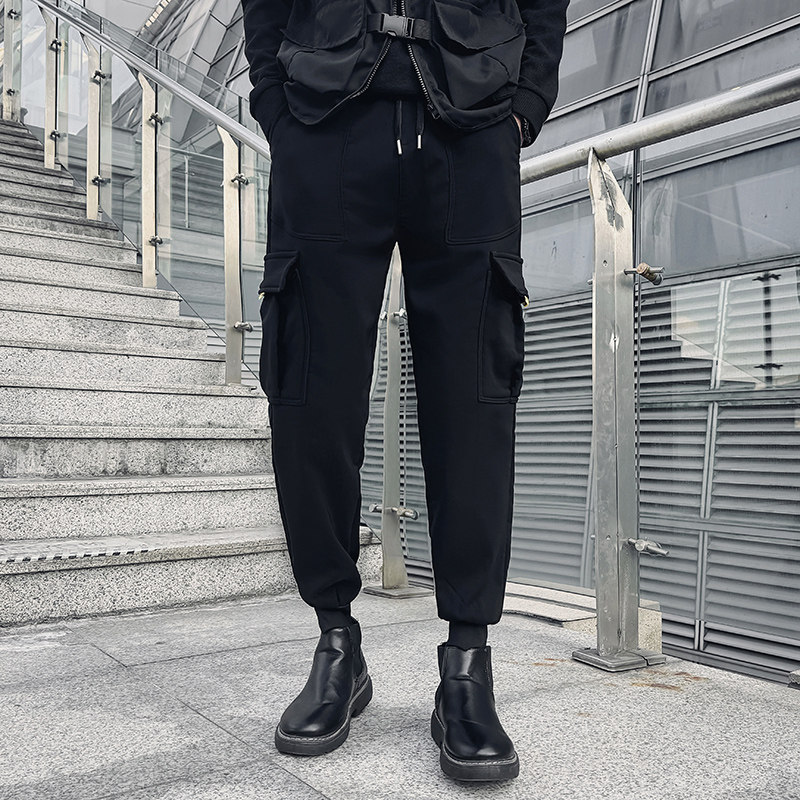 冬季新款男生加绒加厚修身工装裤男士休闲长裤螺纹1003-1A81P55,男装休闲裤,星座1003-1