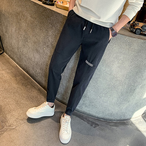 春夏薄款束脚男士裤子9分裤小脚显瘦小腿刺绣休闲裤1003-1A47P48图片
