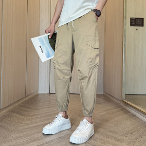 2024春夏新款休闲束脚口袋工装裤男小脚美式九分裤男1003-1A86P55图片