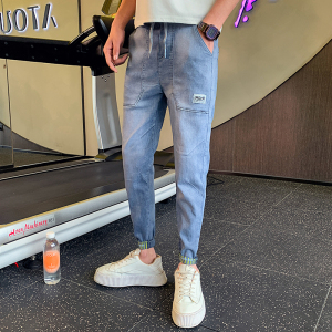 夏季新款男生小脚九分裤 男士时尚卷边修身牛仔裤1003-1A19P58图片