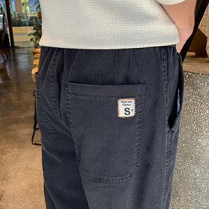 春夏薄款束脚男士裤子9分裤小脚显瘦小腿刺绣休闲裤1003-1A47P48图片