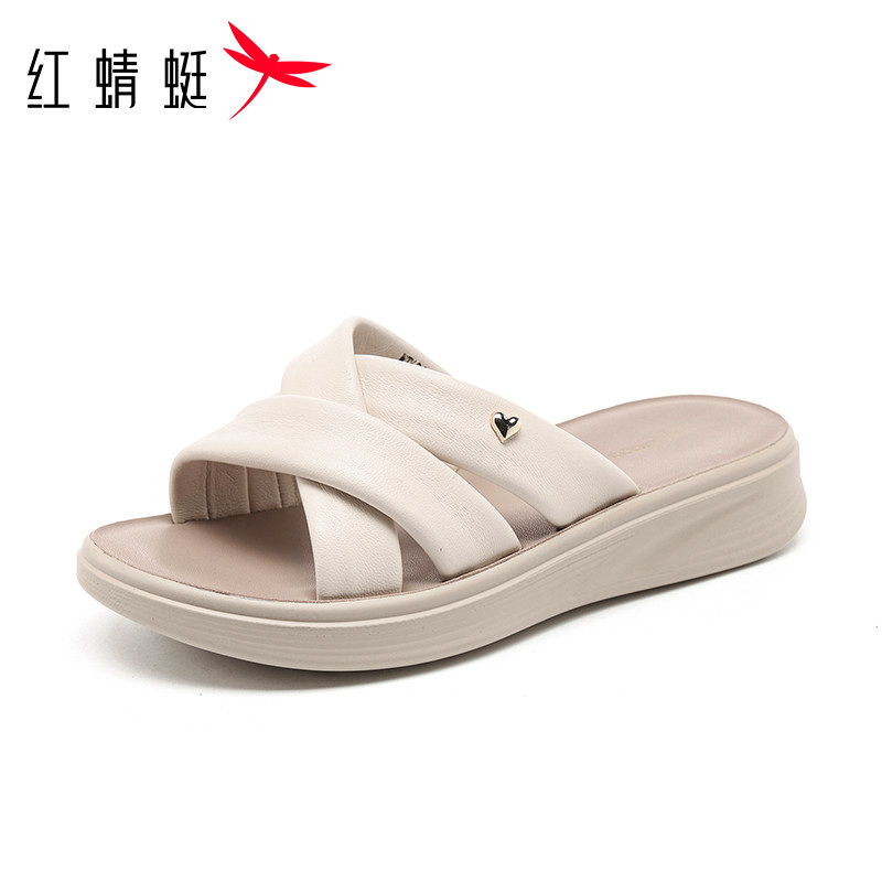 红蜻蜓2026夏季新款真羊皮软面软底轻便女式妈妈拖鞋凉鞋一脚蹬