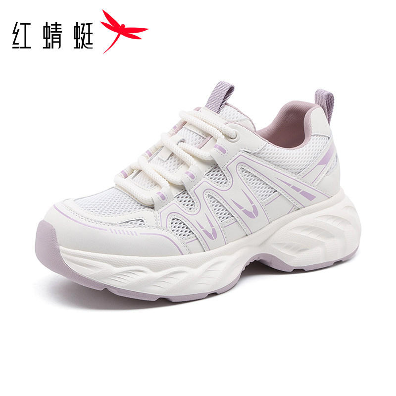 红蜻蜓织物网面厚底老爹女鞋厚底