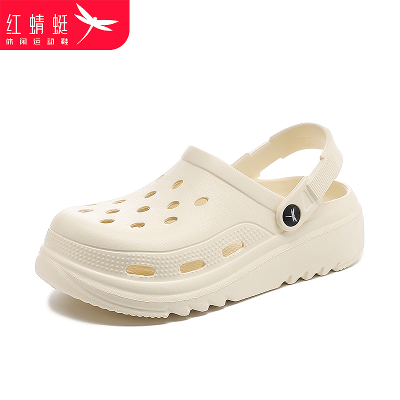 红蜻蜓女洞洞鞋一脚蹬软底防滑沙滩鞋子夏季外穿两用凉鞋厚底拖鞋