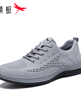 红蜻蜓男鞋运动鞋2025秋季布鞋时尚防滑防臭休闲网面织物透气灰色