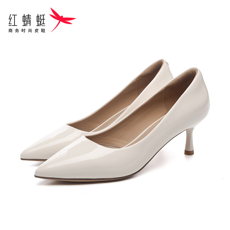 尖头夏季漆皮不累脚女皮鞋红蜻蜓