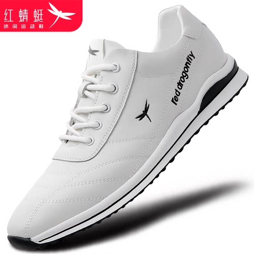 织物网面透气小白鞋男红蜻蜓