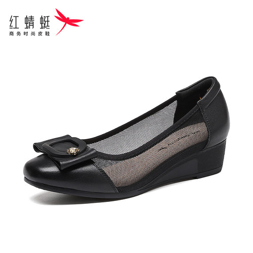 红蜻蜓红蜻蜓网面坡跟女单鞋网纱