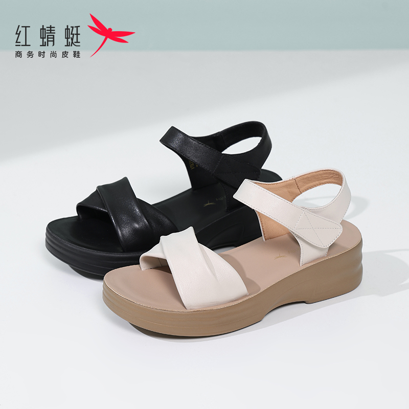 红蜻蜓妈妈鞋松糕厚底高跟凉鞋