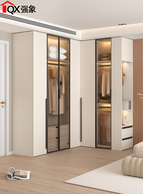 意大利无障碍豪华主卧室新衣柜家庭卧室90度角大衣柜l形角衣帽间A