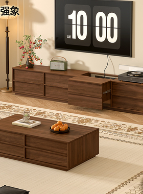 中古风电视柜茶几组合客厅骨骼线落地柜收纳储物柜一体小户型D143