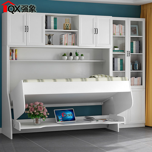 简欧风书柜组合省空间隐形床
